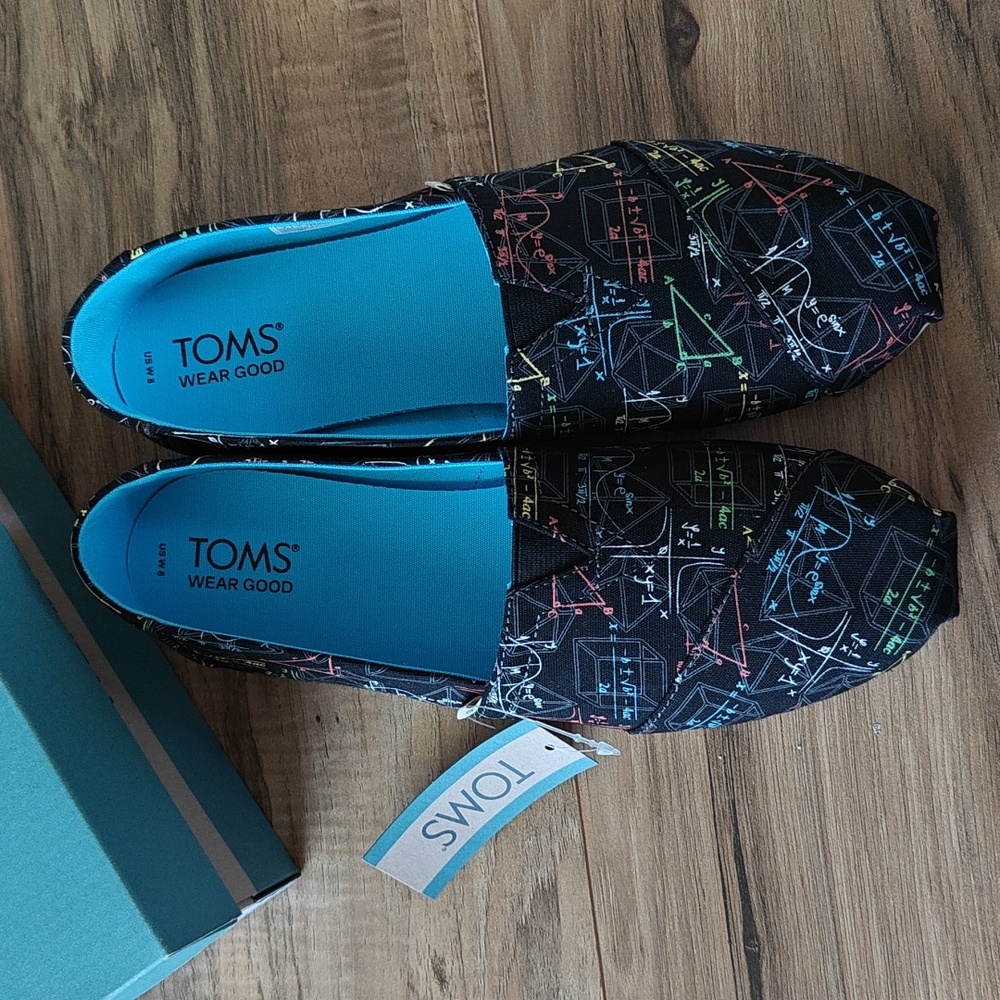 NIB Tom's Alpargata Black Glow-in-the-Dark Math Shoes - Picture 2 of 5